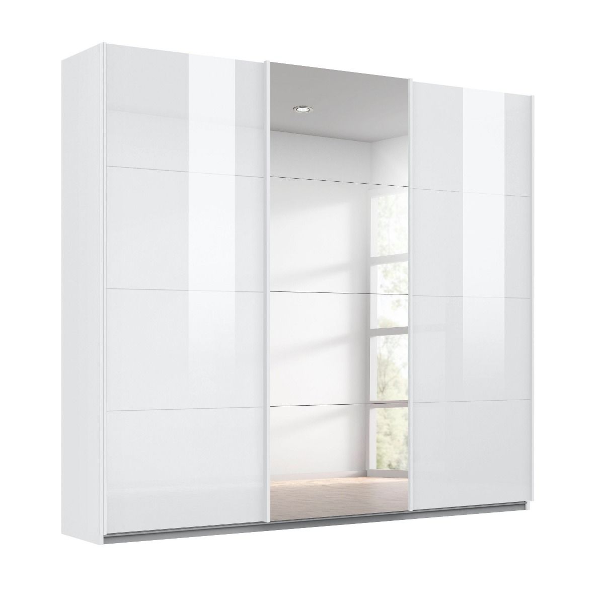 Oakwood Rauch Kulmbach White High Gloss & Mirror 3 Sliding Door Wardrobe 203CM Wide