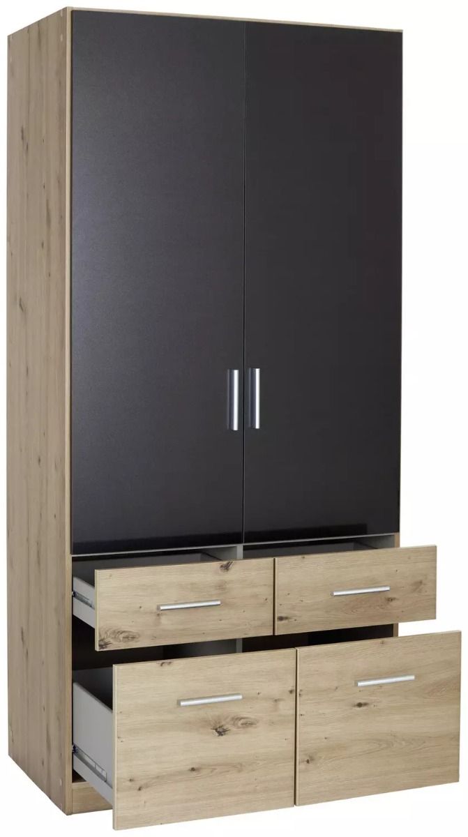 Oakwood Rauch Celle Extra 2 Doors 4 Drawers High Gloss Hinged Wardrobe
