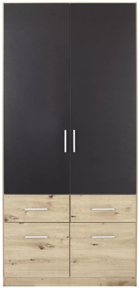 Oakwood Rauch Celle Extra 2 Doors 4 Drawers High Gloss Hinged Wardrobe