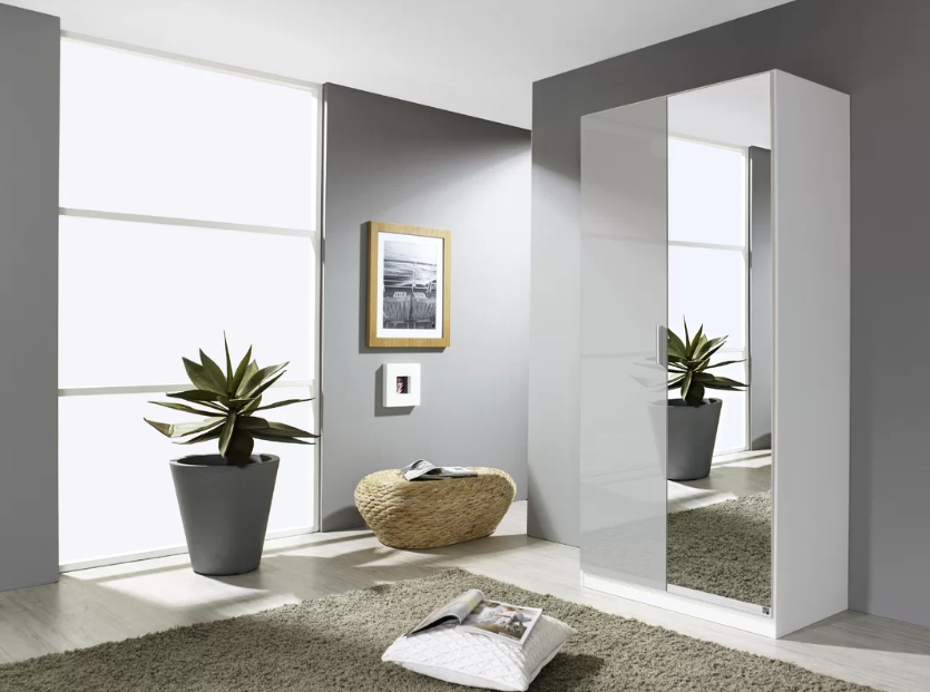 Oakwood Rauch Stuttgart 2 Door Hinged Soft Grey & Mirror Front Wardrobe W91 x H210CM
