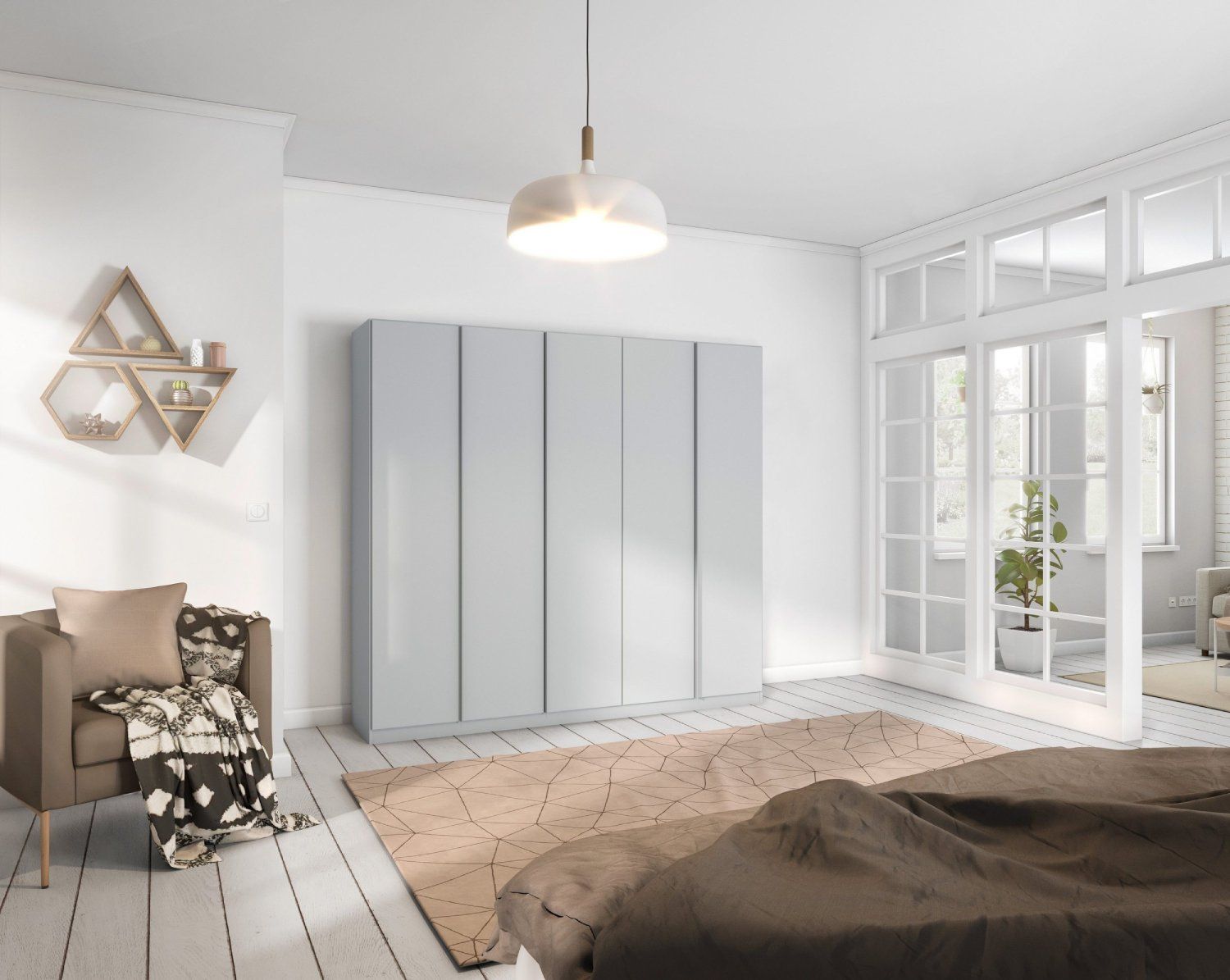 Oakwood Rauch Monostar Silk Grey 5 Door Hinged Wardrobe W226CM