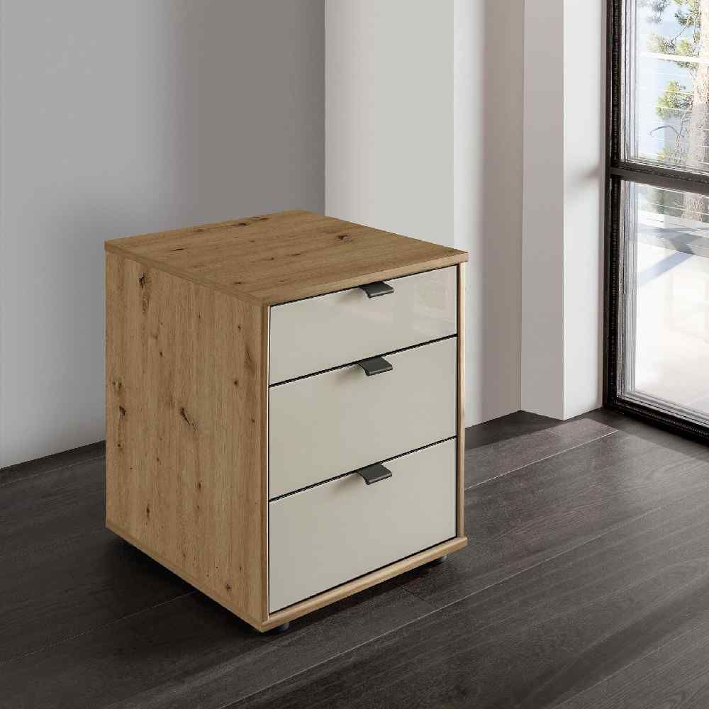 Oakwood Wiemann quito Bianco Oak And Champagne Glass Bedside  Table