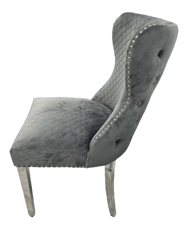 Oakwood Lewis Dark Grey Lion Knockerback Plush Velvet Dining Chairs