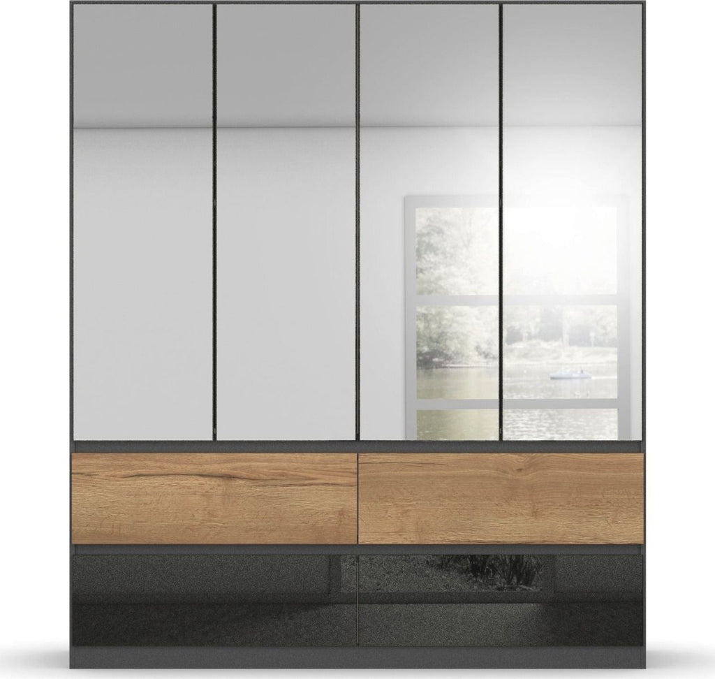 Oakwood Rauch Winnipeg Metallic Grey 4 Door 4 Drawer Wardrobe - Mirror Front