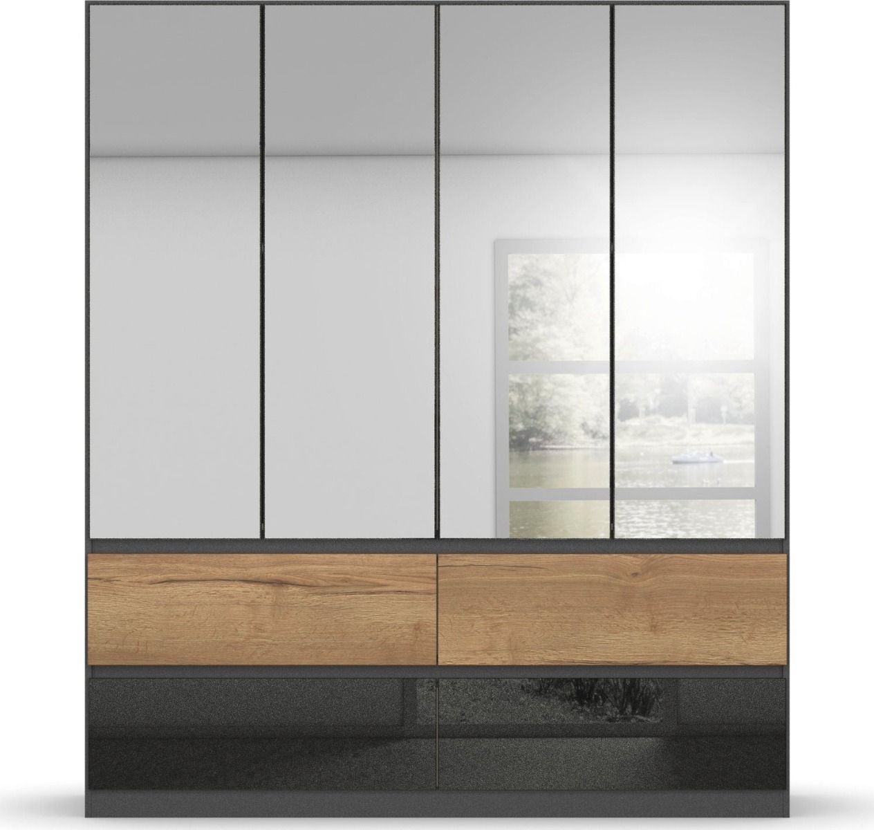 Oakwood Rauch Winnipeg Metallic Grey 4 Door 4 Drawer Wardrobe - Mirror Front