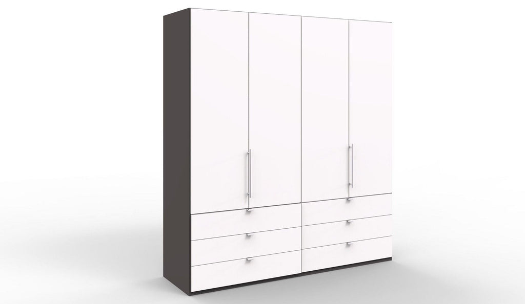 Oakwood Wiemann Loft White Glass Front 200CM Bi-Folding Doors Wardrobe With Drawers