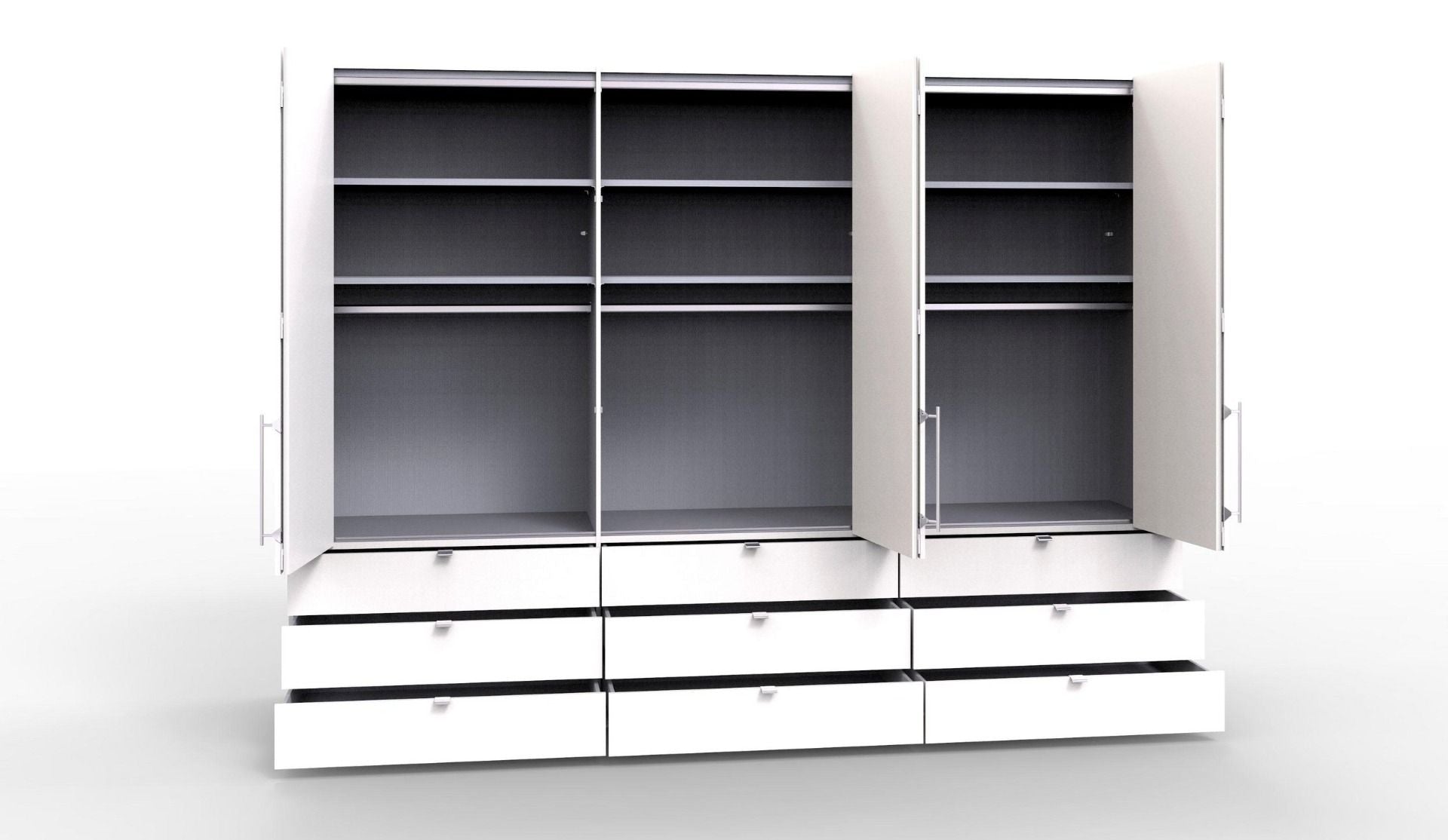 Oakwood Wiemann Loft White Glass Front 300CM Bi-Folding Doors 9 Drawer Wardrobe