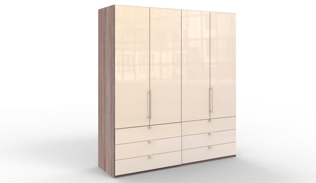 Oakwood Wiemann Loft Magnolia Glass Front 200CM Bi-Folding Doors Wardrobe With Drawers