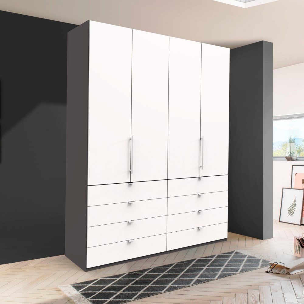 Oakwood Wiemann Loft White Glass Front 200CM Bi-Folding Doors Wardrobe With Drawers