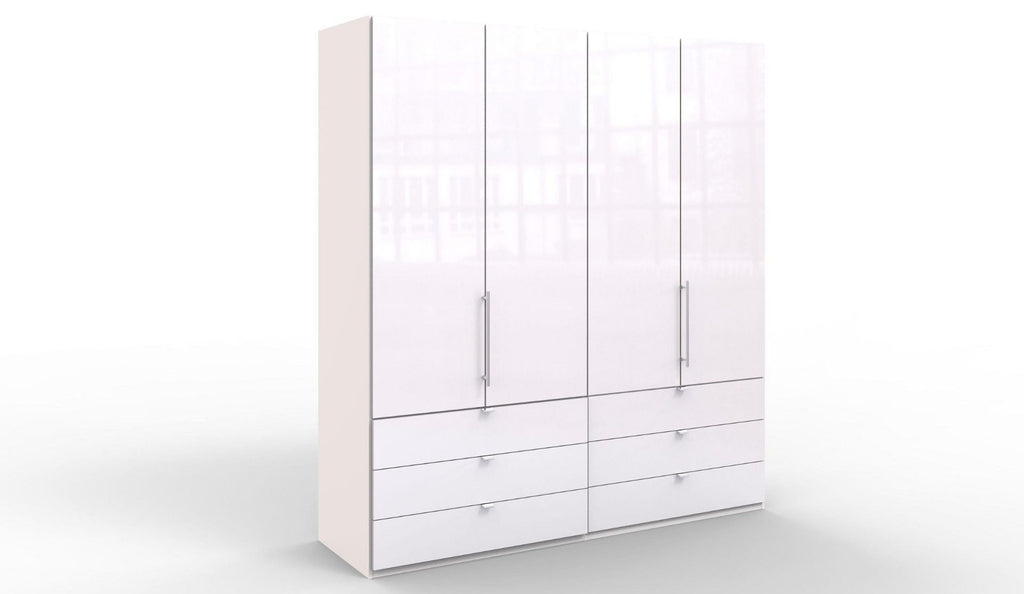 Oakwood Wiemann Loft White Glass 200CM Bi-Folding Doors Wardrobe With Drawers