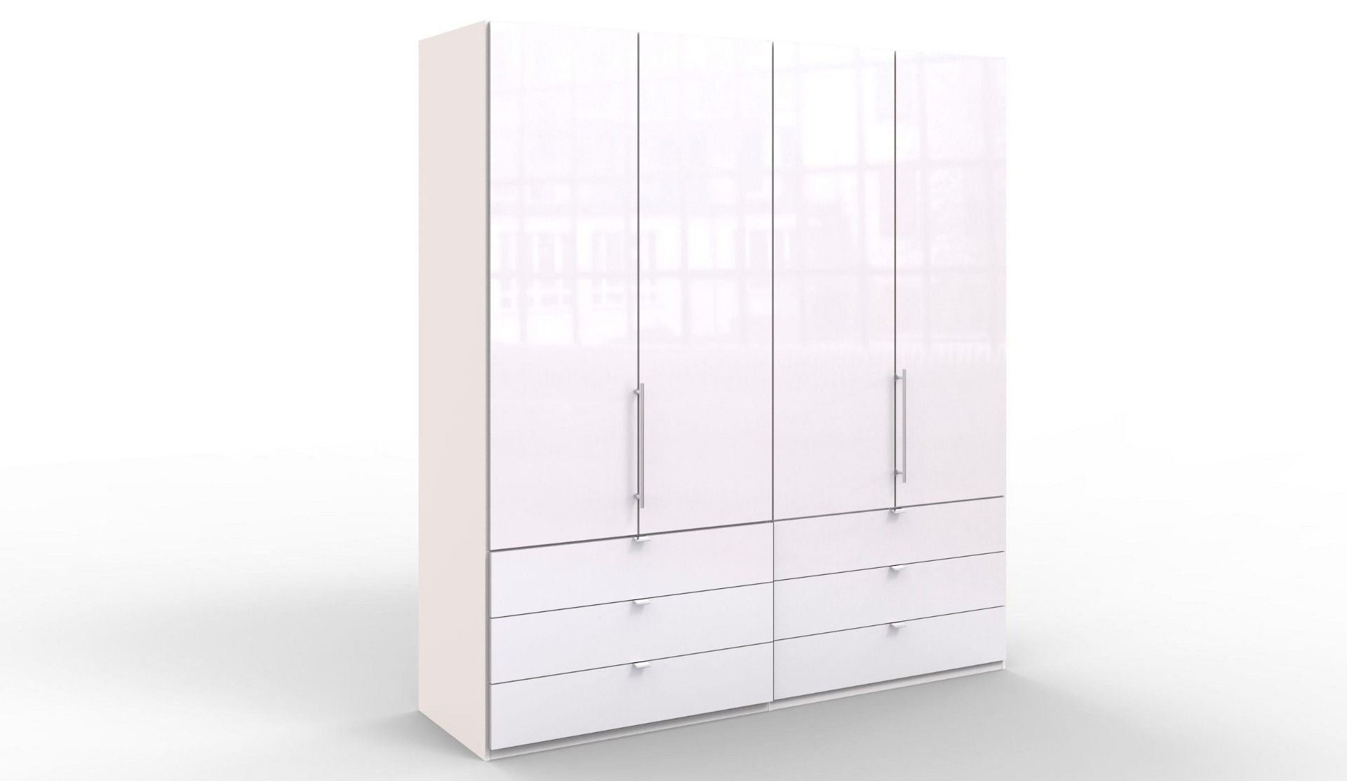 Oakwood Wiemann Loft White Glass 200CM Bi-Folding Doors Wardrobe With Drawers