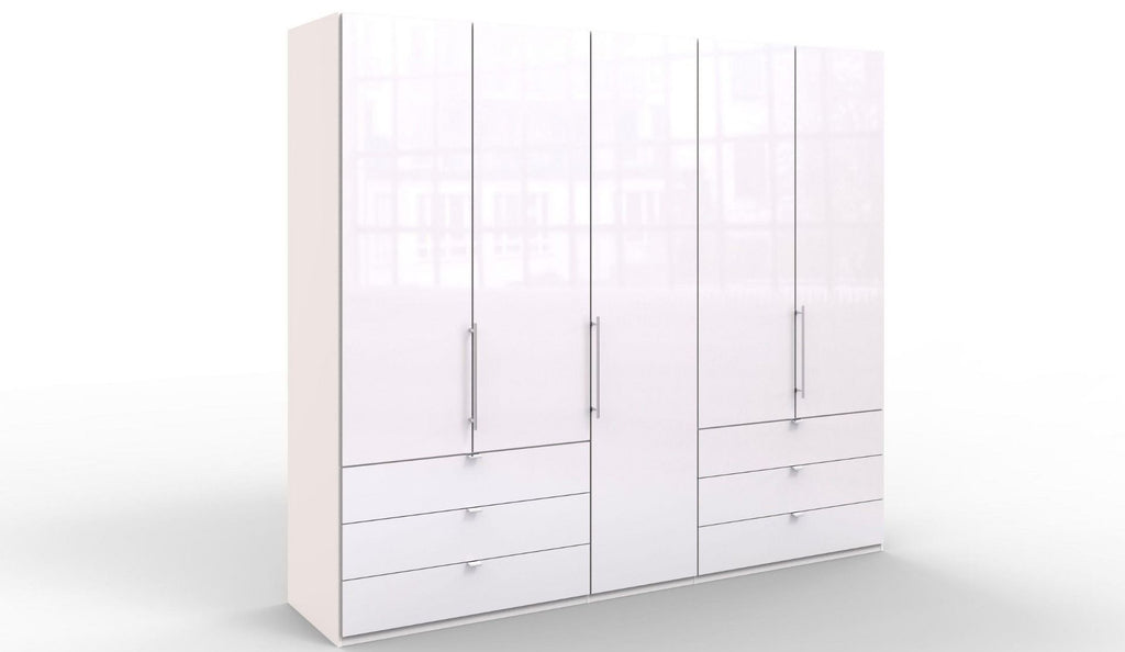 Oakwood Wiemann Loft White Glass 250CM Bi-Folding Doors Wardrobe With Drawers
