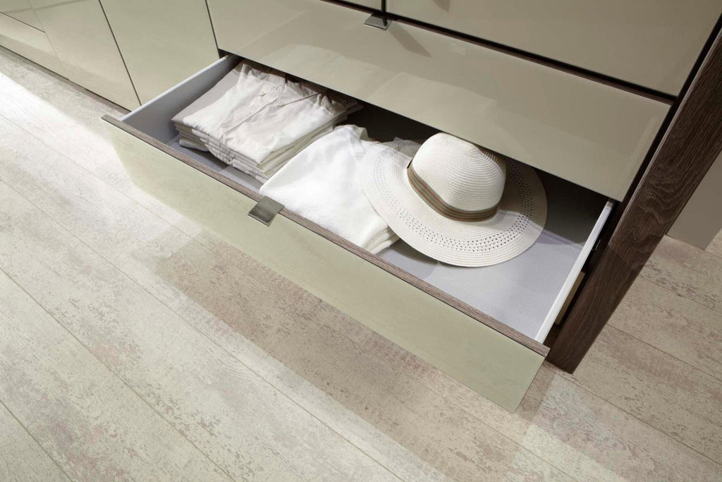 Oakwood Wiemann Loft White Glass Front 200CM Bi-Folding Doors Wardrobe With Drawers