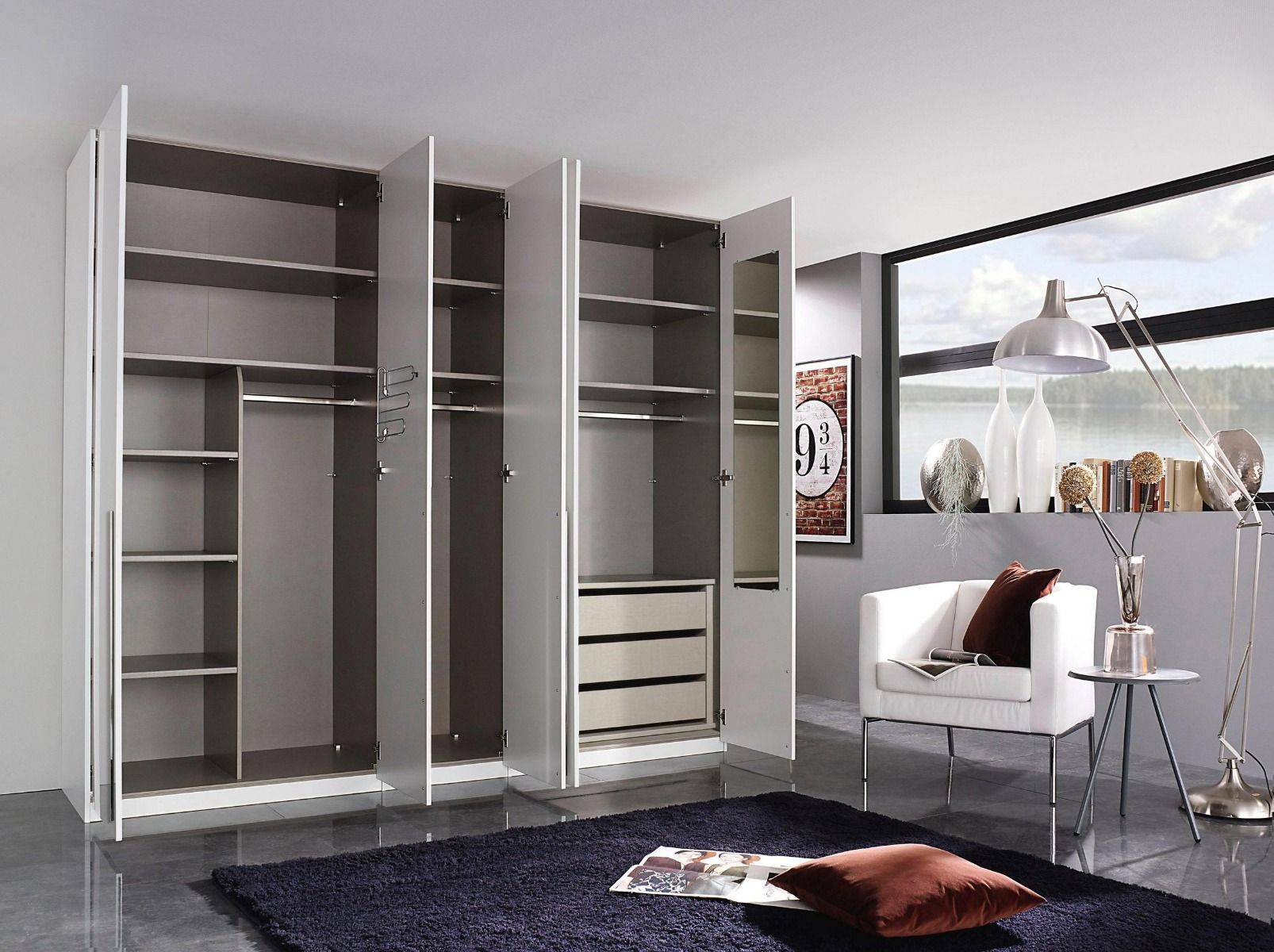 Oakwood Rauch Montclar 5 Door Hinged High Gloss White Wardrobe with Premium Interior