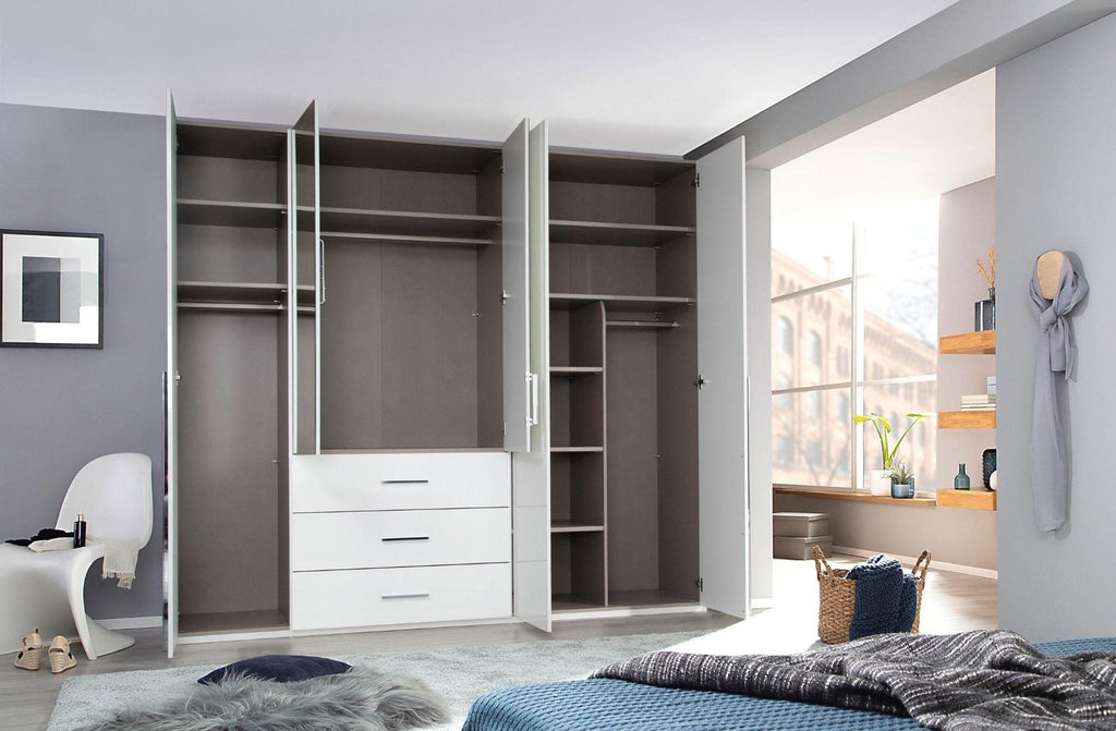 Oakwood Rauch Montclar 5 Door Hinged Combi High Gloss White Wardrobe with Premium Interior