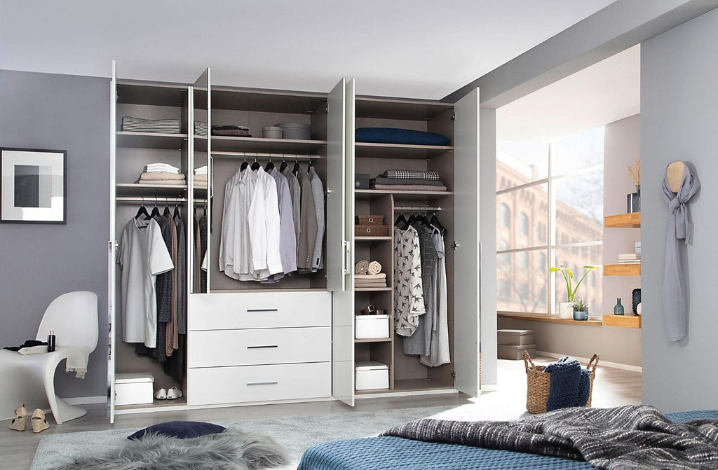 Oakwood Rauch Montclar 5 Door Hinged Combi High Gloss White Wardrobe with Premium Interior