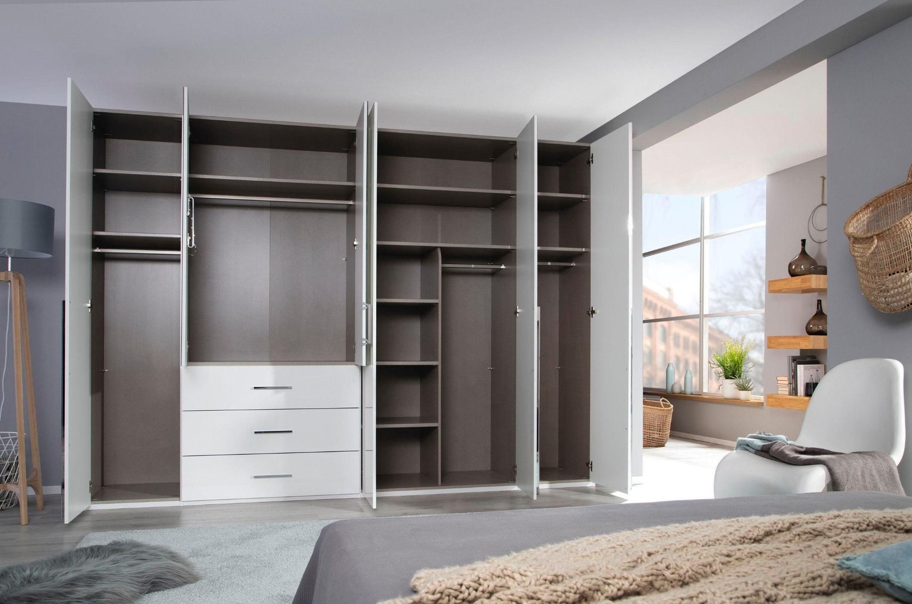 Oakwood Rauch Montclar 6 Door Hinged Combi High Gloss White Wardrobe with Premium Interior
