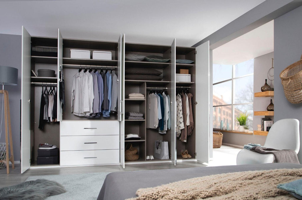 Oakwood Rauch Montclar 6 Door Hinged Combi High Gloss White Wardrobe with Premium Interior