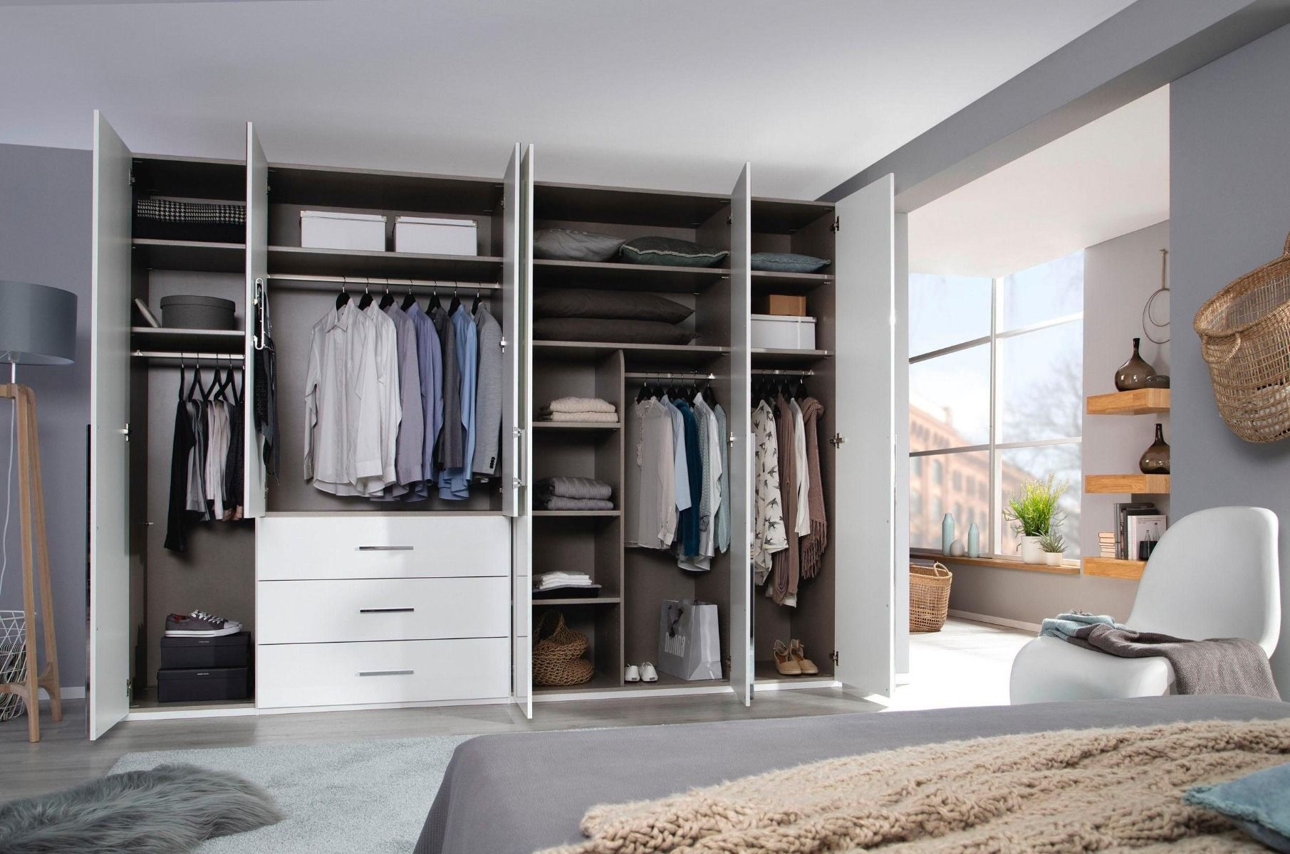 Oakwood Rauch Montclar 6 Door Hinged Combi High Gloss White Wardrobe with Premium Interior