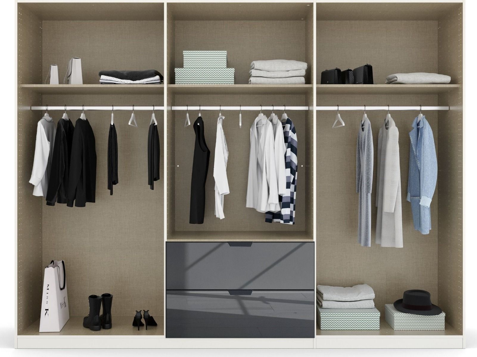 Oakwood Rauch Basalt Glass With Mirror Modern Quadra Spin 6 Door Combi 271CM Wardrobe