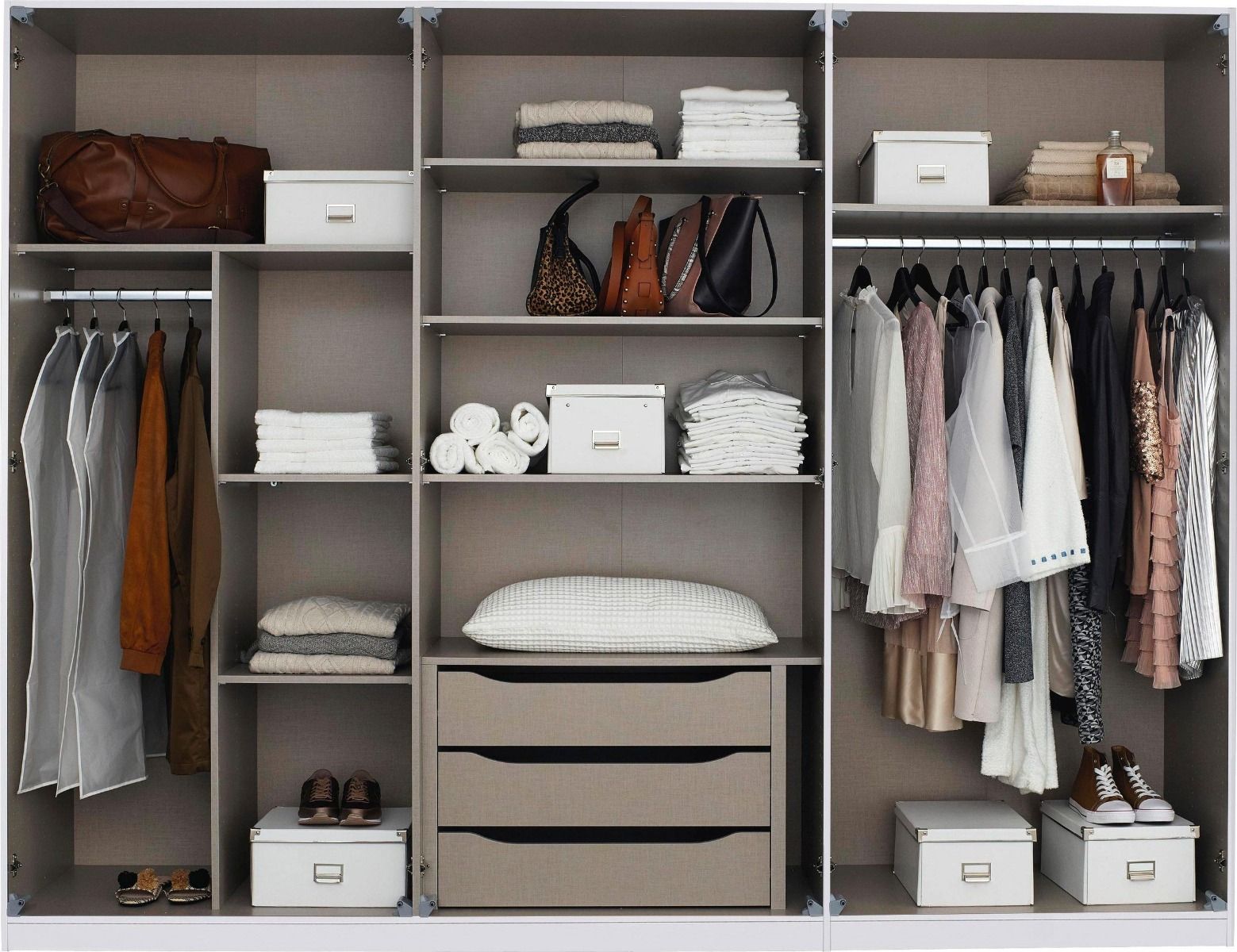 Oakwood Rauch Bellezza High Gloss White and Artisan Oak 6 Door Hinged wardrobe