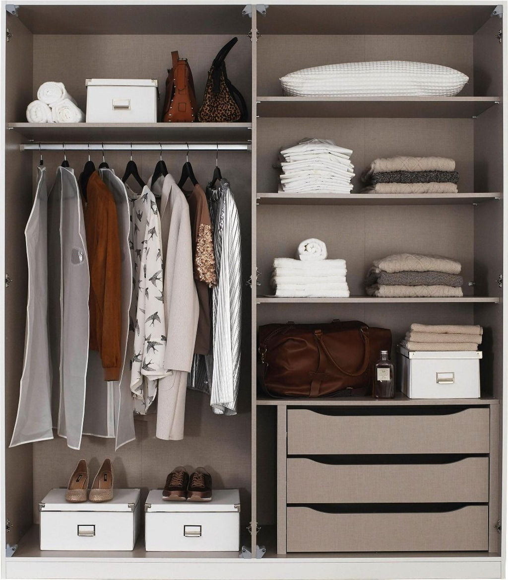 Oakwood Rauch Bellezza High Gloss White and Grey 4 Door Hinged wardrobe