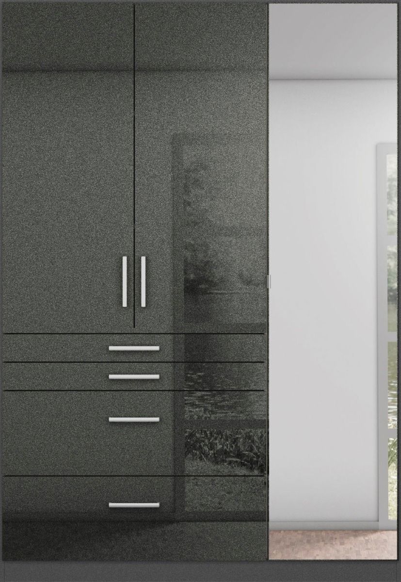 Oakwood Rauch Homburg High Gloss Grey Effect 3 Door Combi Wardrobe
