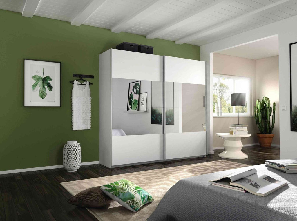 Oakwood Rauch Quadra Silk Grey Glass With White Sliding Door Wardrobe