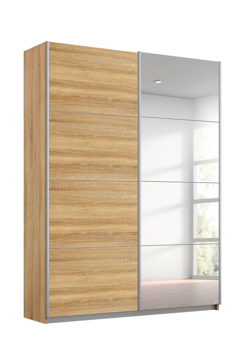 Oakwood Rauch Quadra Sonoma Oak With Silk Grey Glass 2 Gliding Door Wardrobe