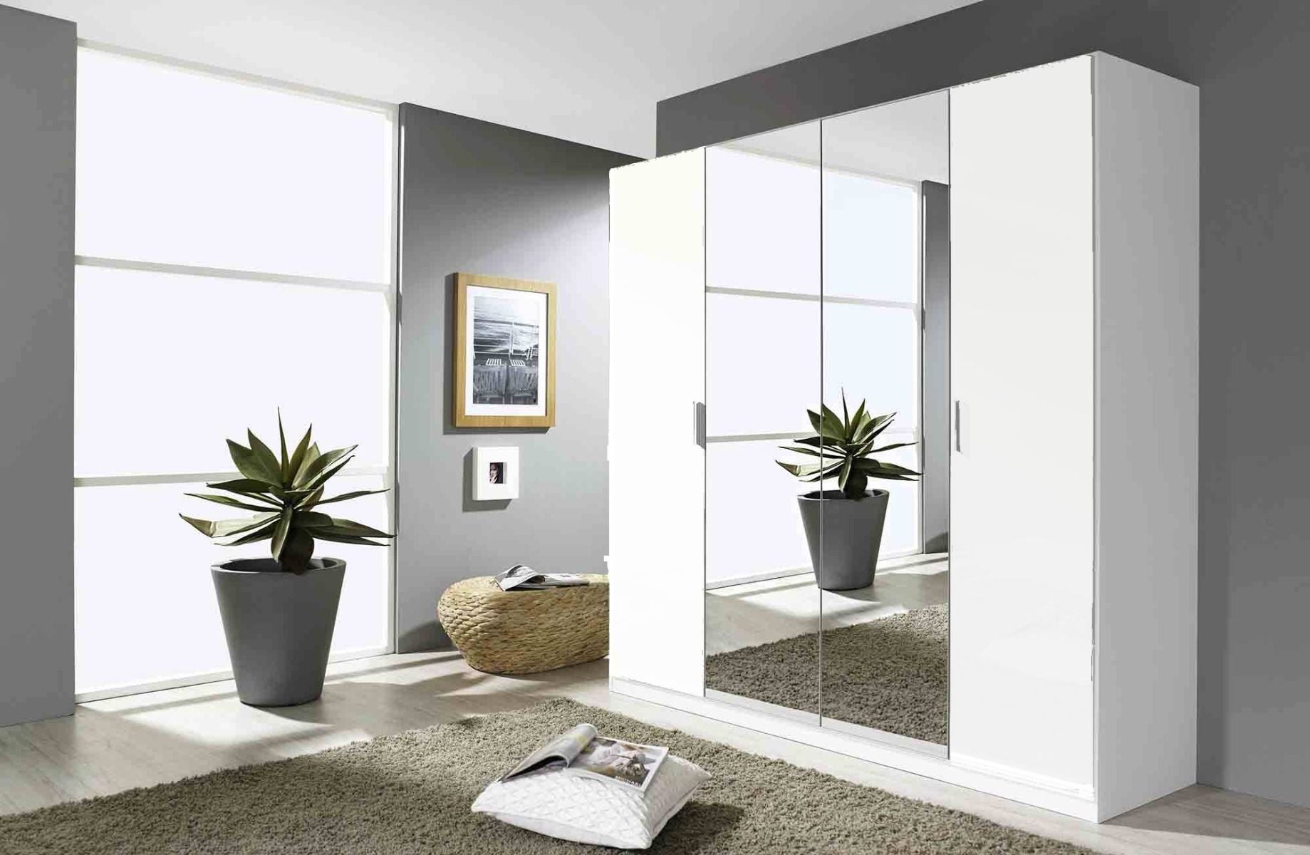 Oakwood Rauch Stuttgart High Gloss White 4 Hinged Door Wardrobe With Premium Interior W181 x H210CM