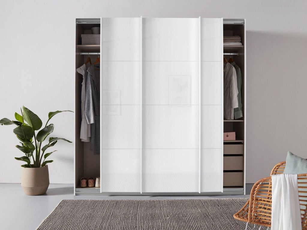 Oakwood Rauch Kulmbach White High Gloss 3 Sliding Door Wardrobe 203CM Wide