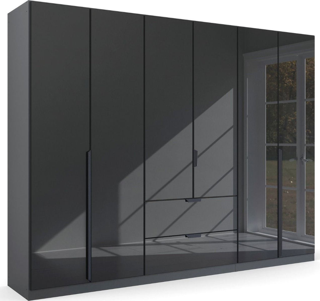 Oakwood Rauch Basalt Glass Modern Quadra Spin 6 Door Combi 271CM Wardrobe