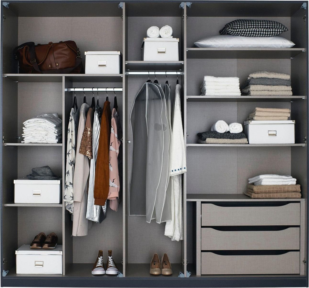 Oakwood Rauch Bellezza High Gloss White and Artisan Oak 5 Door Hinged wardrobe