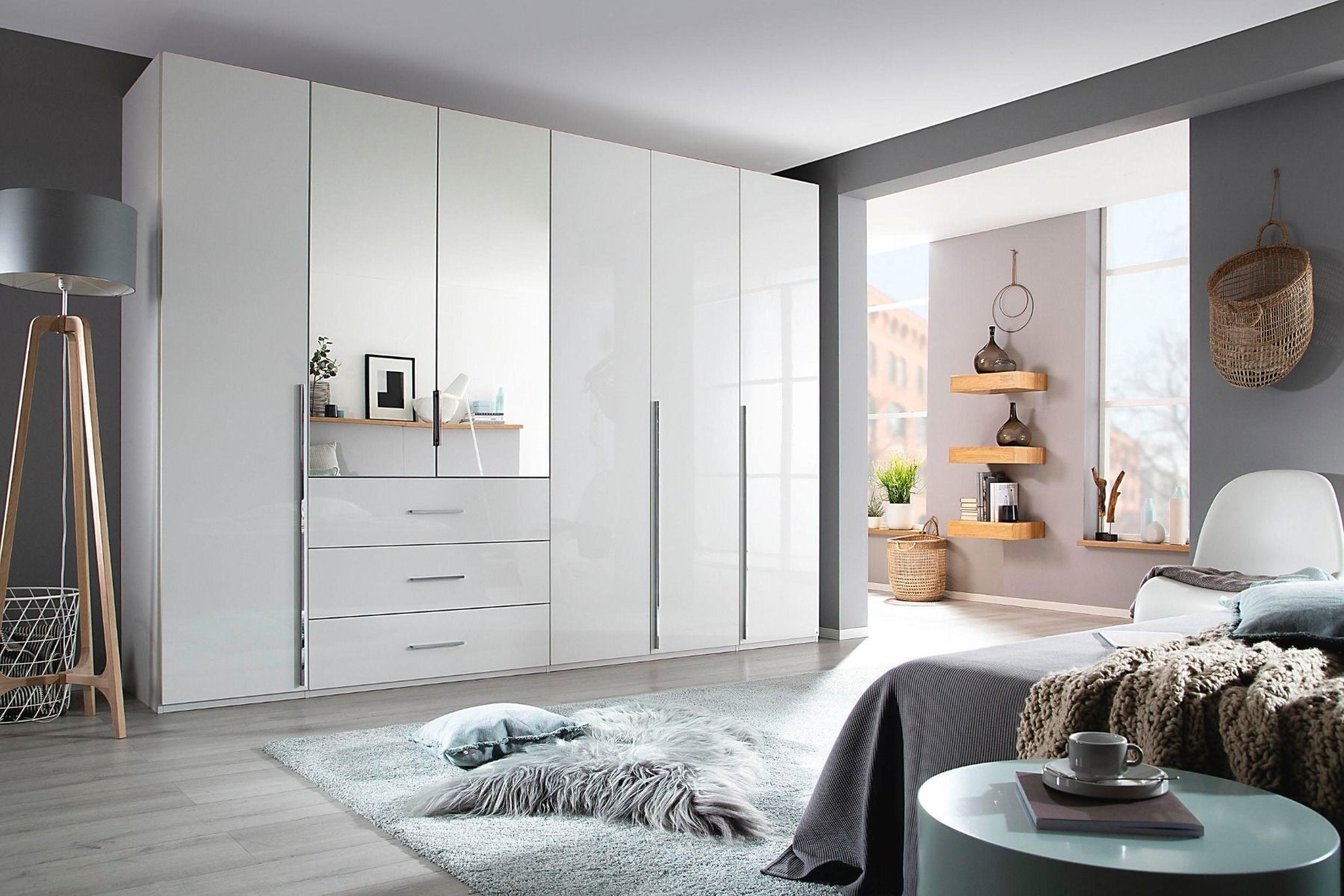 Oakwood Rauch Montclar 6 Door Hinged Combi High Gloss White Wardrobe with Premium Interior