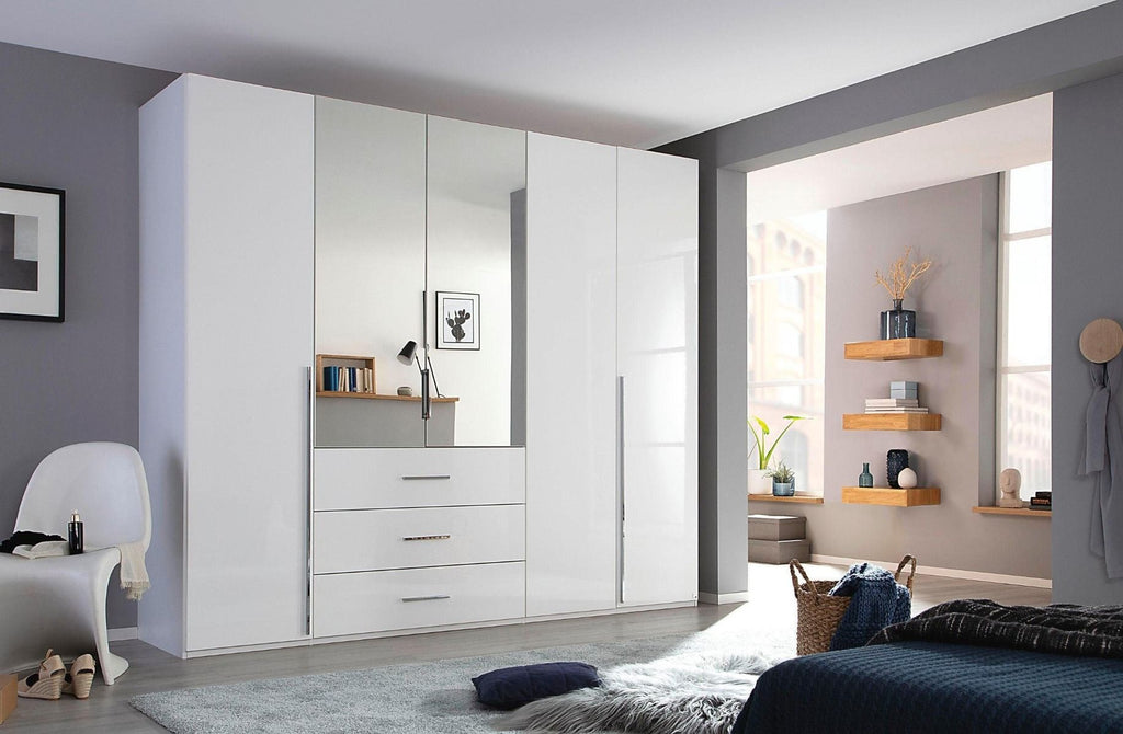 Oakwood Rauch Montclar 5 Door Hinged Combi High Gloss White Wardrobe with Premium Interior