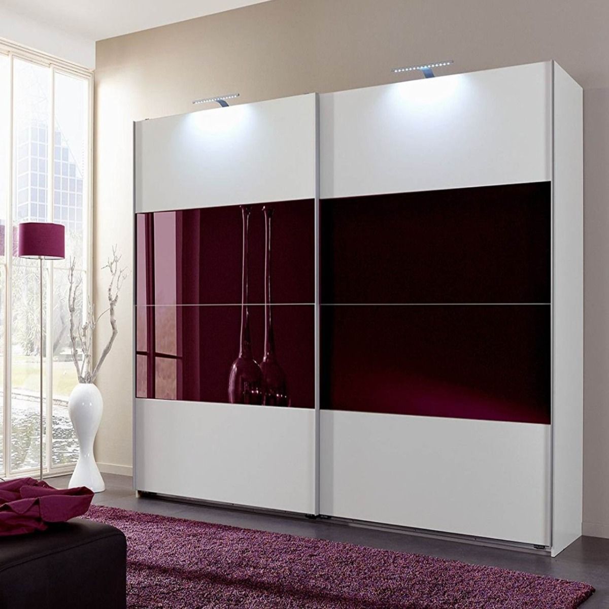 Oakwood Rauch Quadra Glass Blackberry Sliding Door Wardrobe