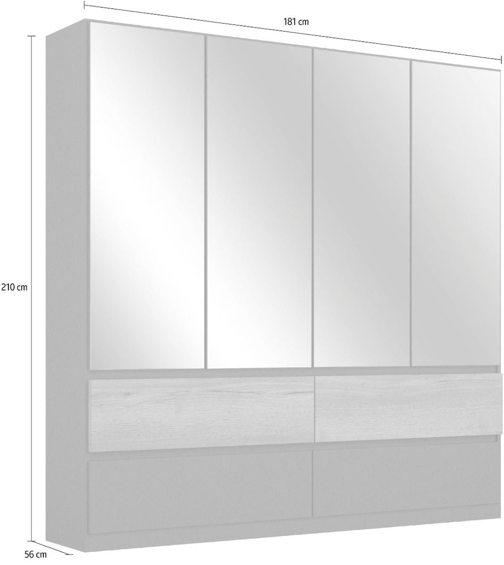 Oakwood Rauch Winnipeg Metallic Grey 4 Door 4 Drawer Wardrobe