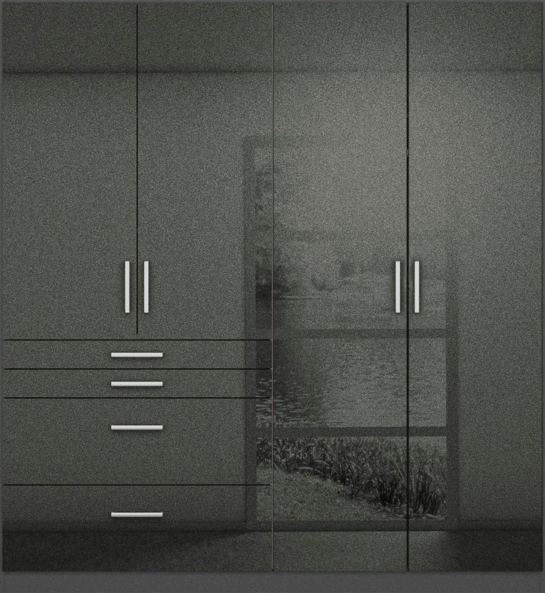 Oakwood Rauch Homburg High Gloss Effect Grey 4 Door Hinged Combi Wardrobe