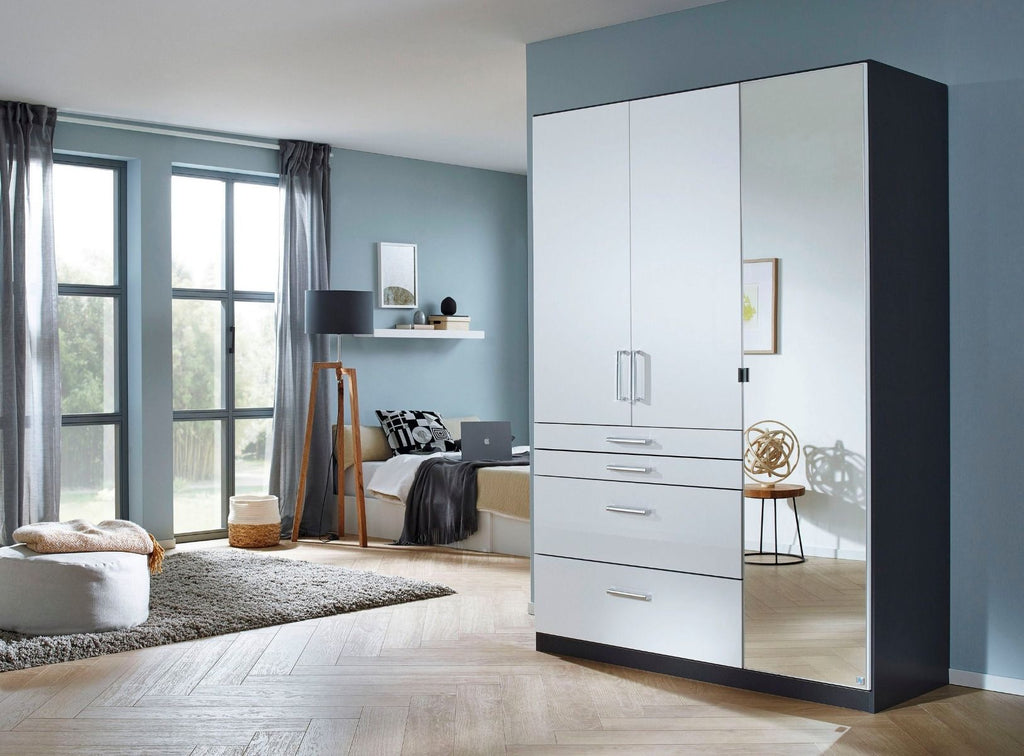 Oakwood Homburg Metallic Grey High Gloss White 3 Door Combi Wardrobe