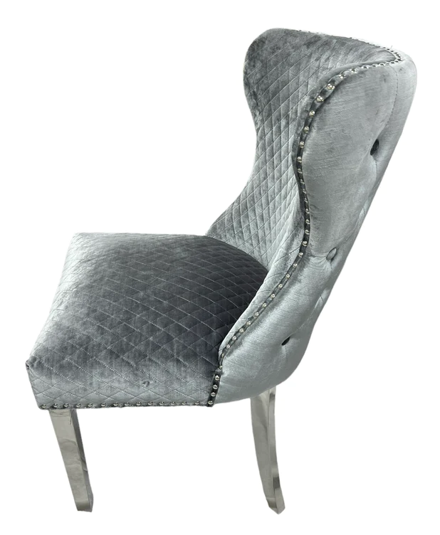Oakwood Lewis Light Grey Lion Knockerback Plush Velvet Dining Chairs