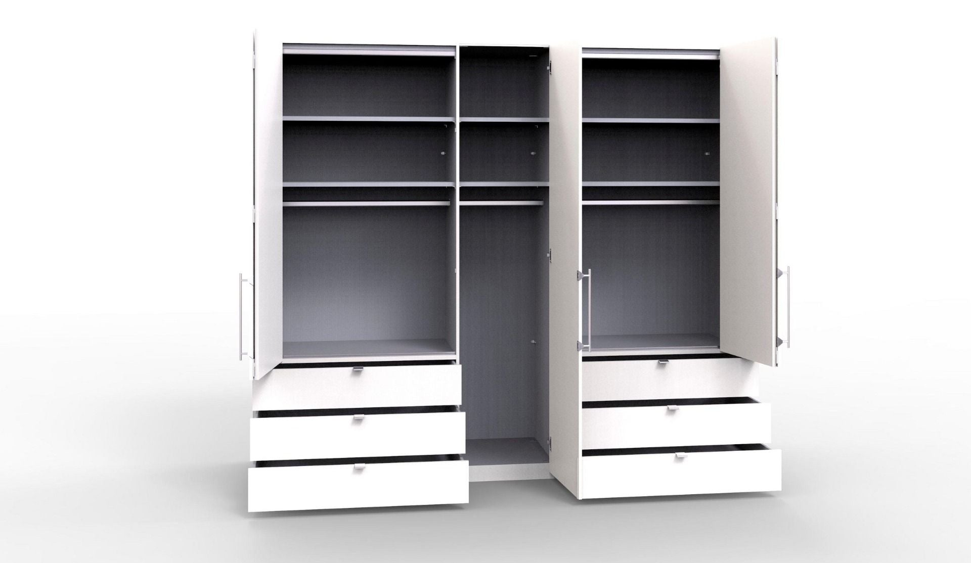 Oakwood Wiemann Loft White Glass Front 250CM Bi-Folding Doors Wardrobe With Drawers
