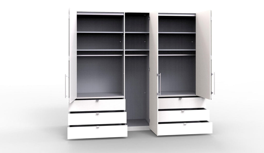Oakwood Wiemann Loft White Glass 250CM Bi-Folding Doors Wardrobe With Drawers