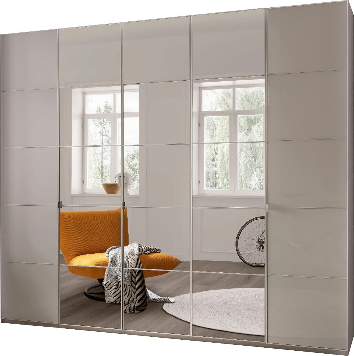 Oakwood Wiemann Quito Champagne and Champagne Glass With Mirror 5 Door Wardrobe - 250CM