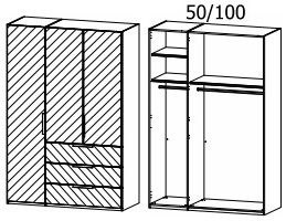 Oakwood Rauch Miramar Lynx White Glass & Mirror Front 3 Hinged Door Combi Wardrobe