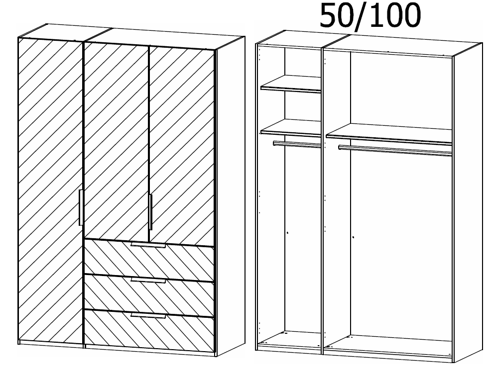 Oakwood Rauch Miramar Lynx Silk Grey Glass & Mirror Front 3 Hinged Door Combi Wardrobe