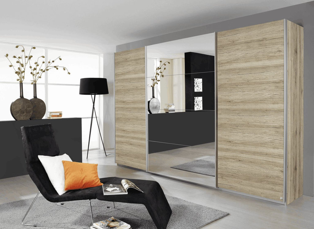 Oakwood Rauch Quadra 3 Sliding Door Wardrobe With Sonoma Oak and Mirror Front