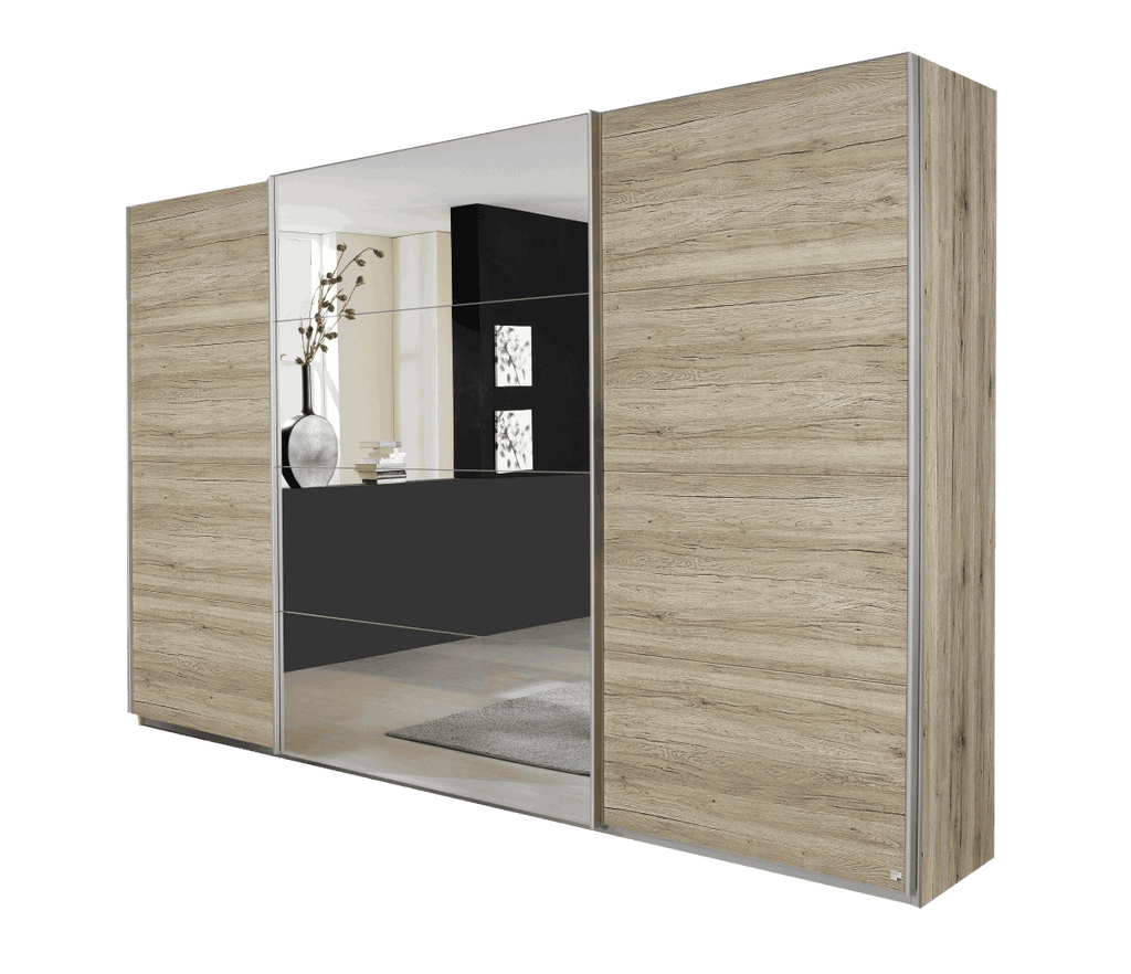 Oakwood Rauch Quadra 3 Sliding Door Wardrobe With Sonoma Oak and Mirror Front