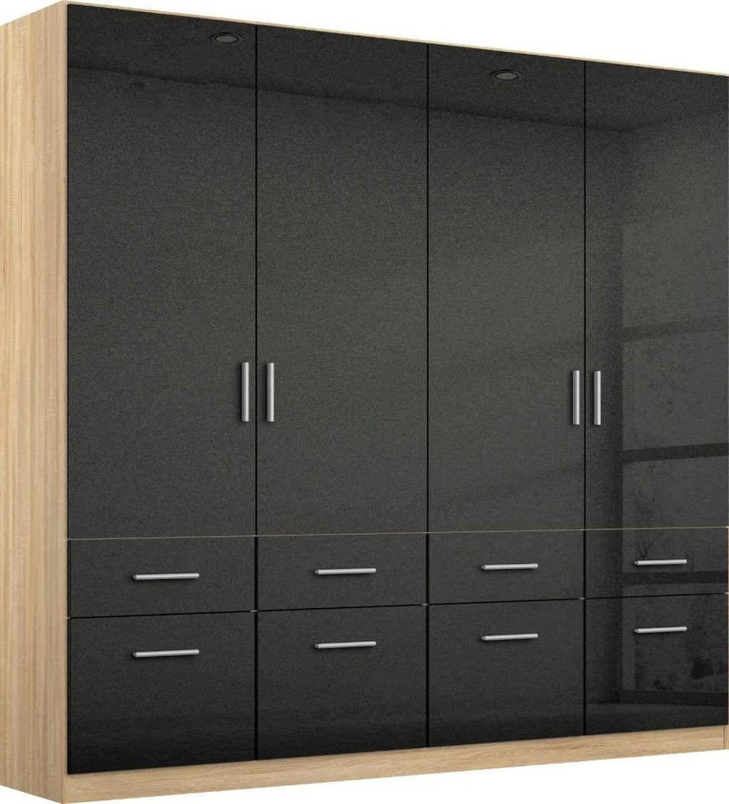 Oakwood Rauch Celle High Gloss Soft Grey Front Hinged Door Combi Wardrobe