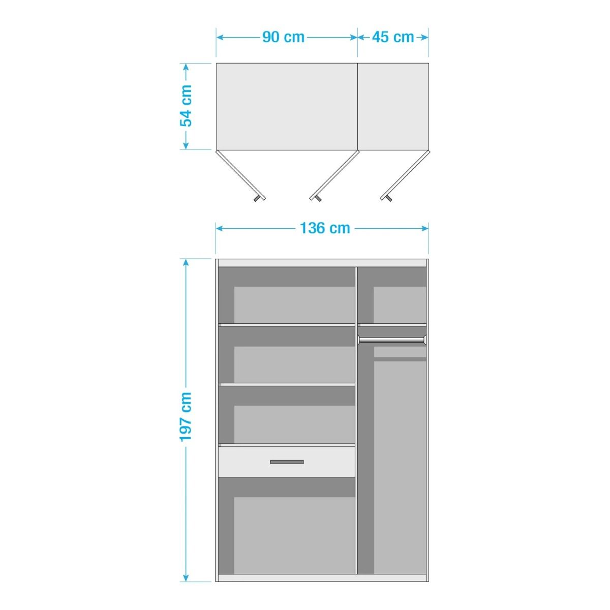 Oakwood RAUCH TUBINGEN White & Grey 3 Door Hinged wardrobe