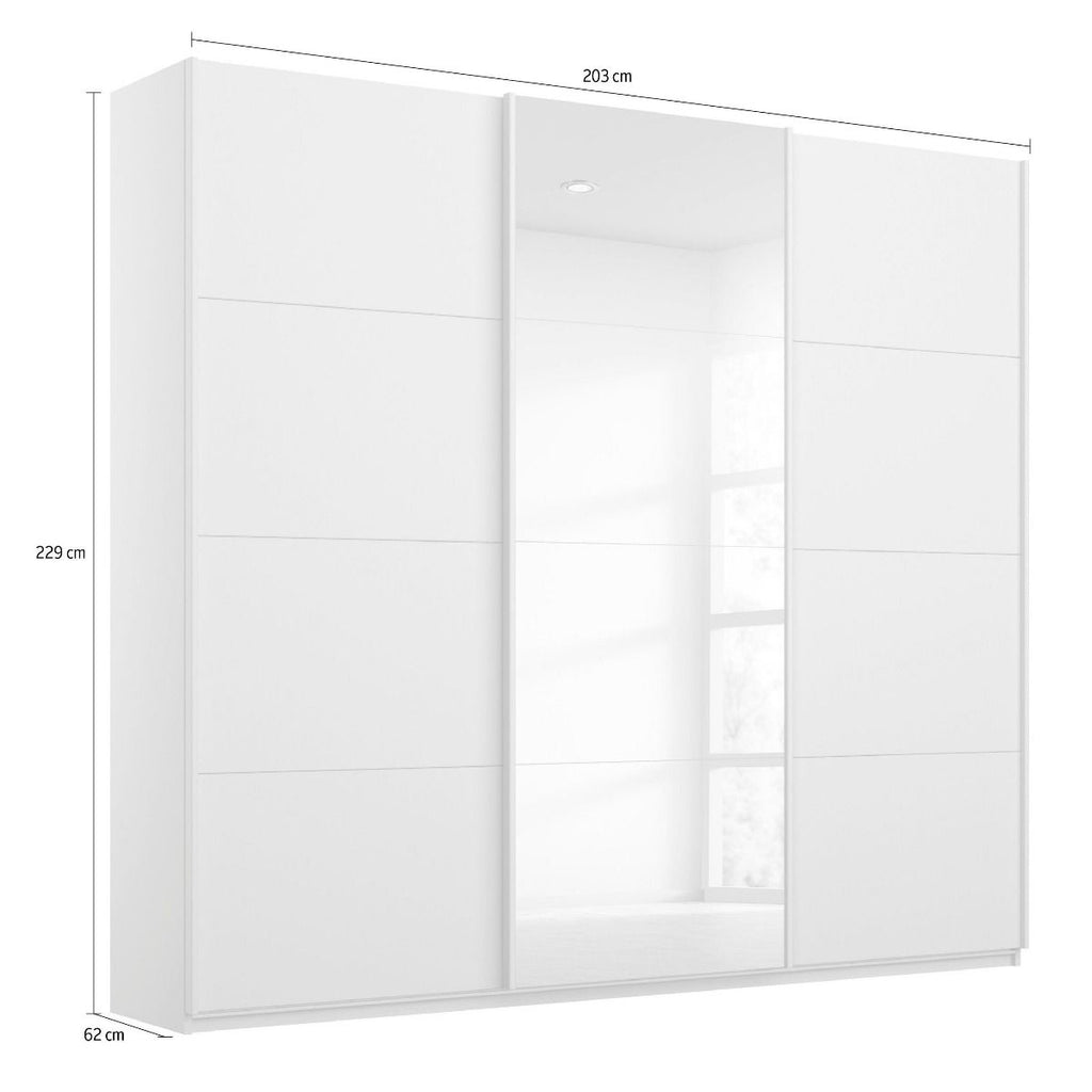 Oakwood Rauch Kulmbach White High Gloss & Mirror 3 Sliding Door Wardrobe 203CM Wide